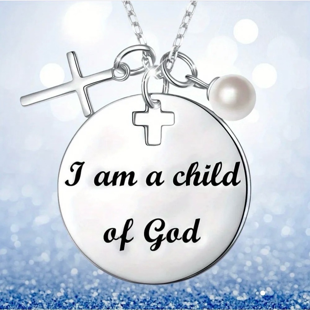 Silver and White Religious Charm Necklace
